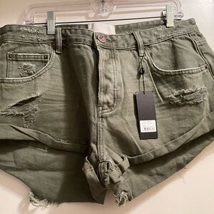 Olive Green Distressed Women's Shorts